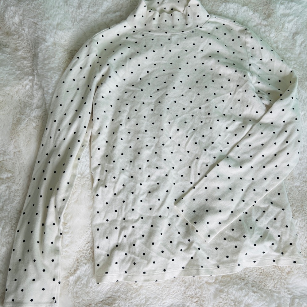 Croft & Barrow White Polka Dot Turtleneck Blouse